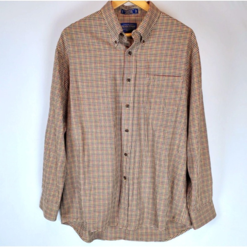 Mens Pendleton Canterbury Cloth Pima Cotton Wool Blend Long Sleeve Plaid Large